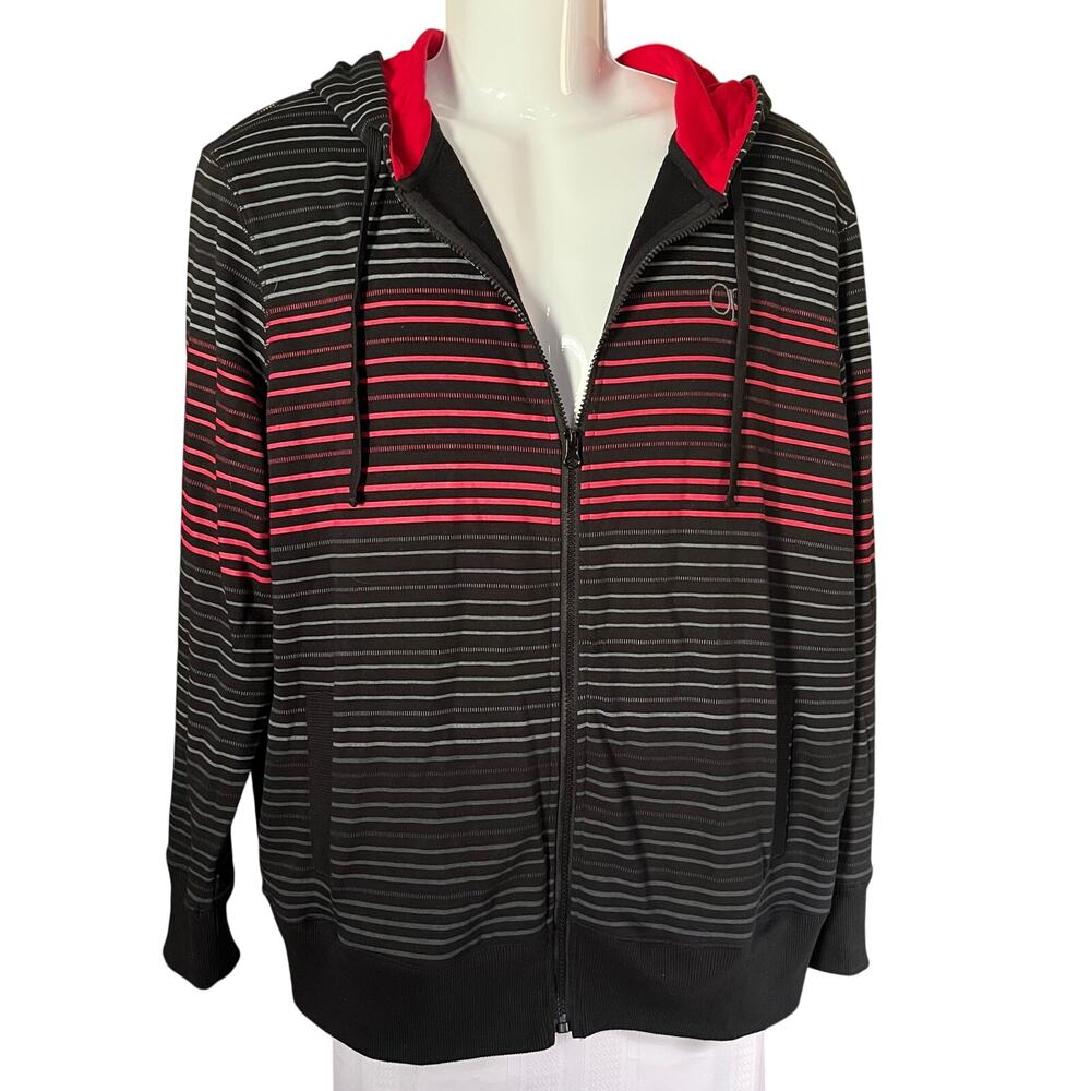 Vintage Y2K Ocean Pacific OP Hoodie Jacket Long Sleeve Zip Up Black Gray Red XL